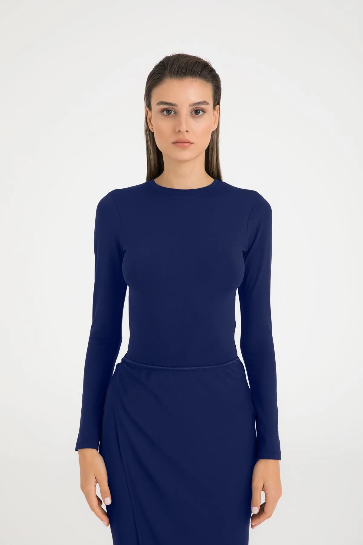 SHEISMONO  Soft-Touch-Rundhalsbluse in Marineblau