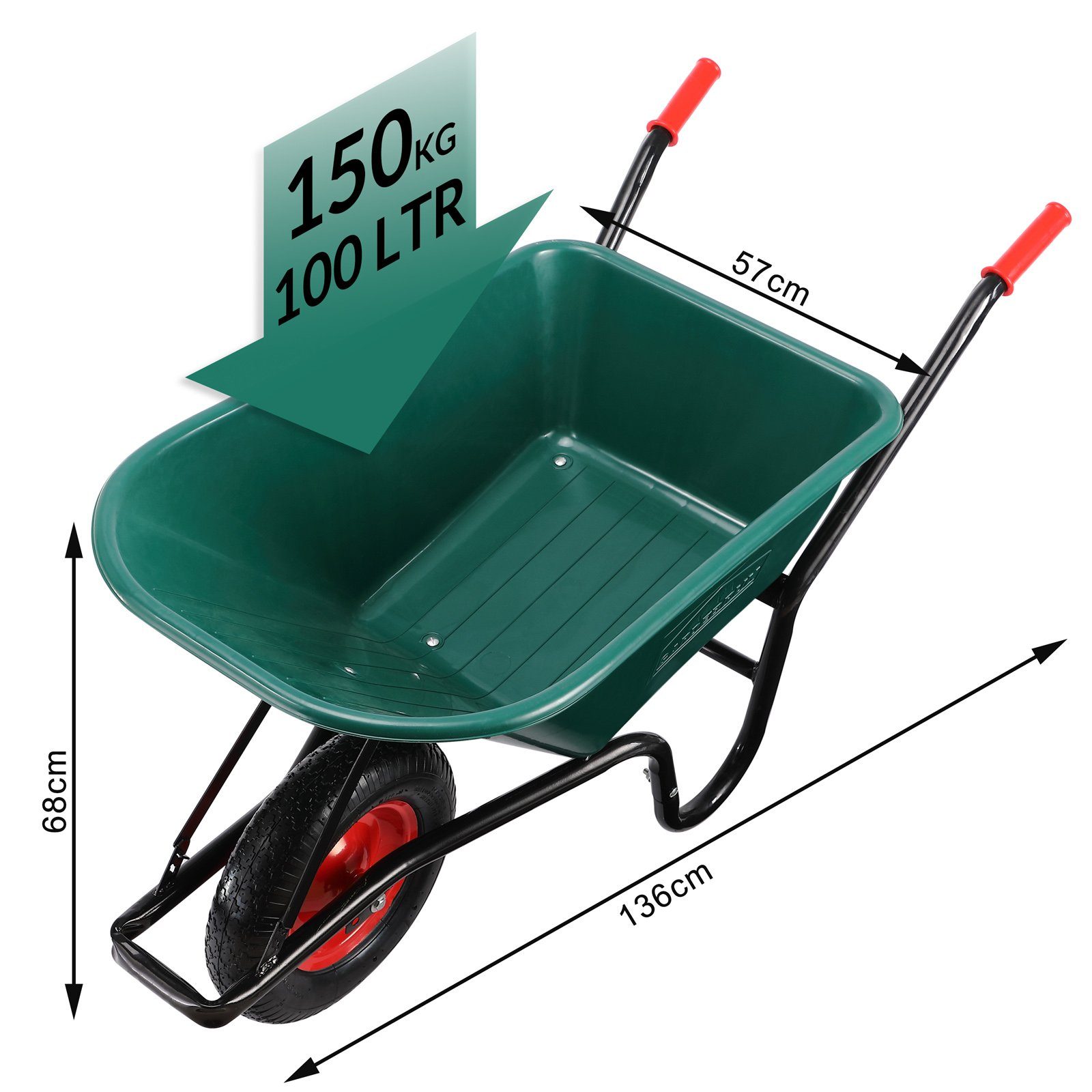 Gardebruk Schubkarre, 100 Liter Bauschubkarre Gartenschubkarre bis 150kg Belastbarkeit