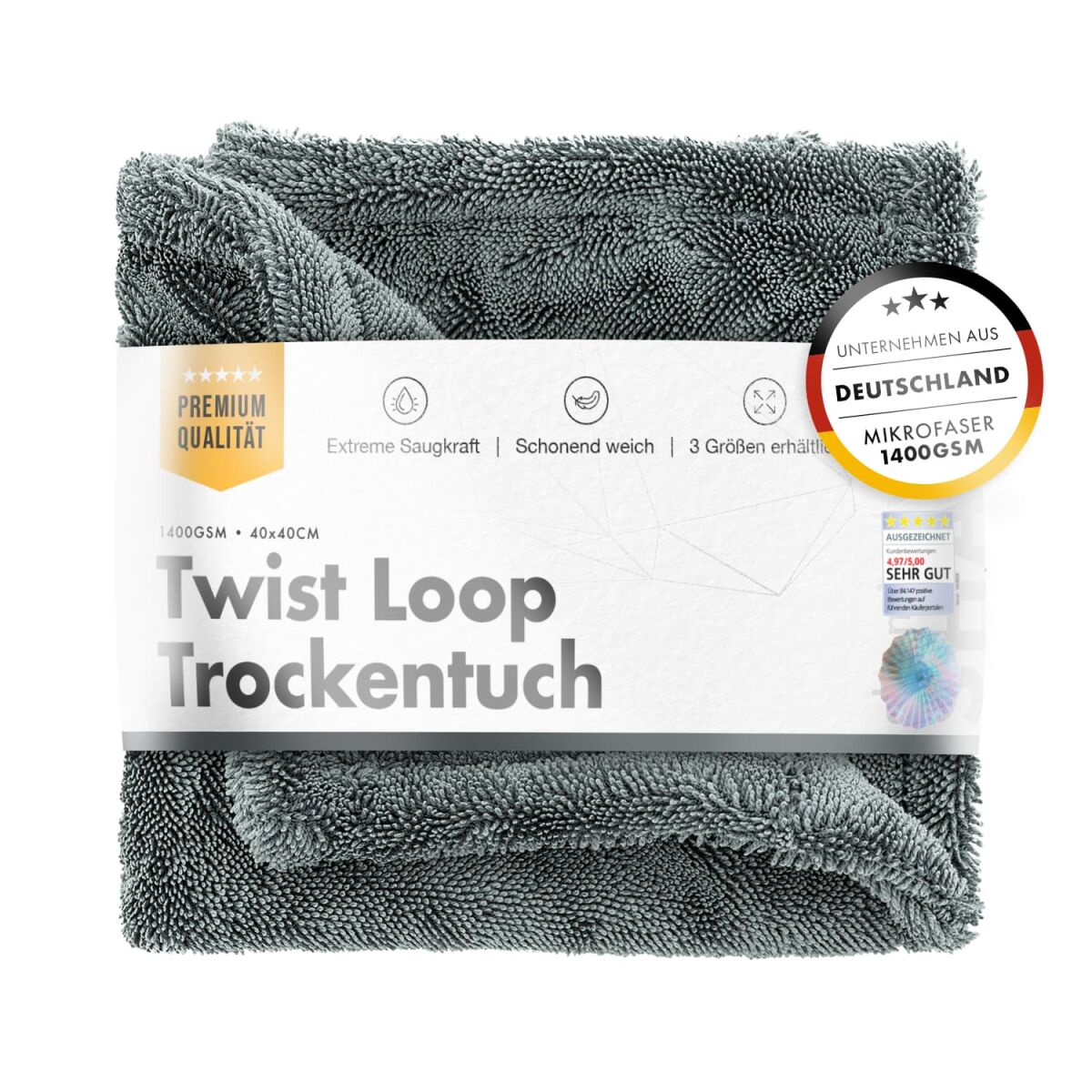 chemicalworkz Shark Twisted Loop Towel 1400GSM Grau Trockentuch 40×40cm