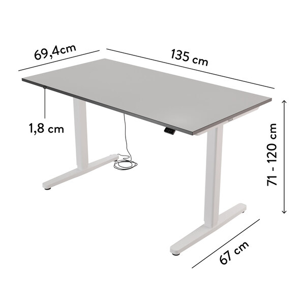 Elektrisch höhenverstellbarer Schreibtisch Desk Basic, silberweiß
