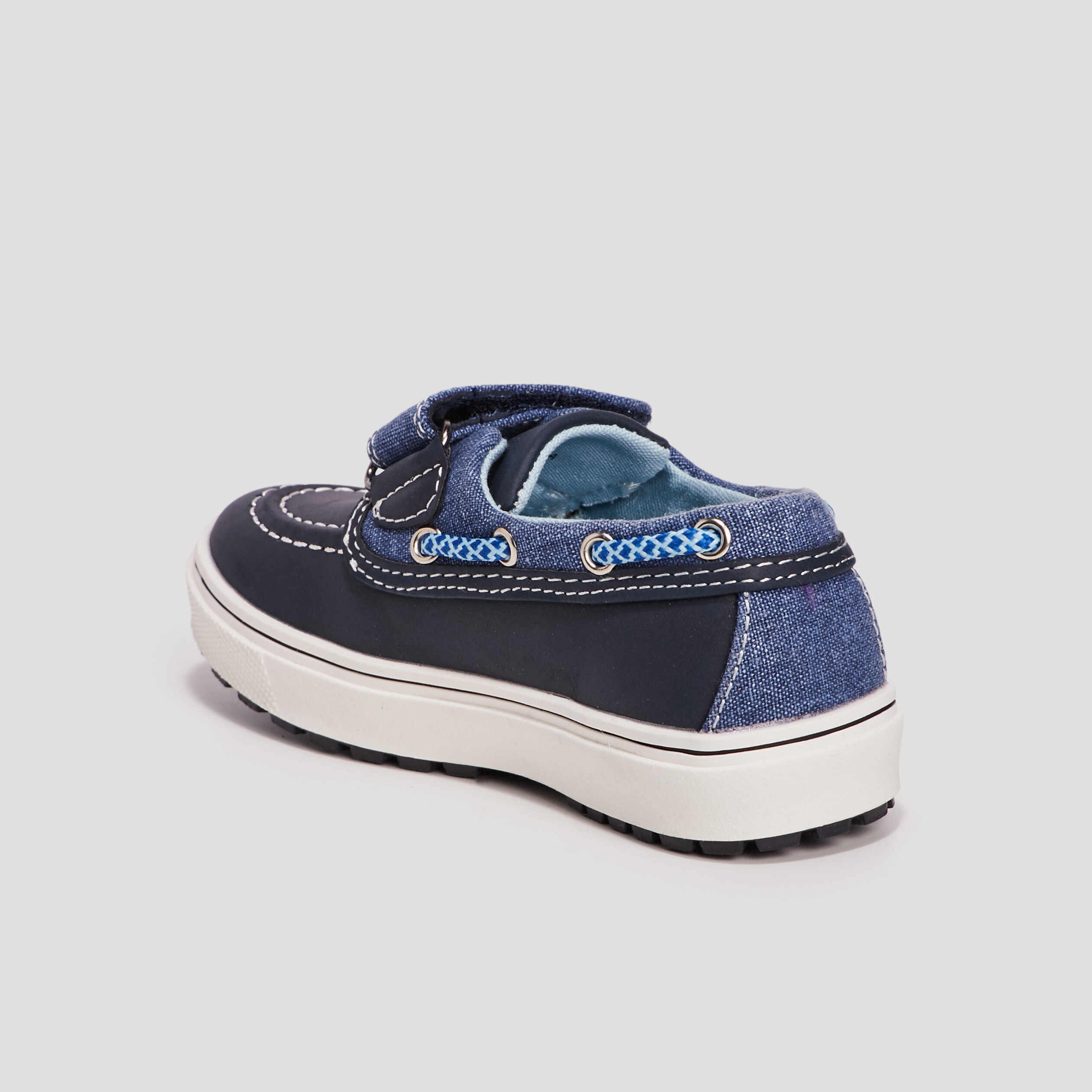Chaussures bateau en toile à scratch bleu garçon | La Halle