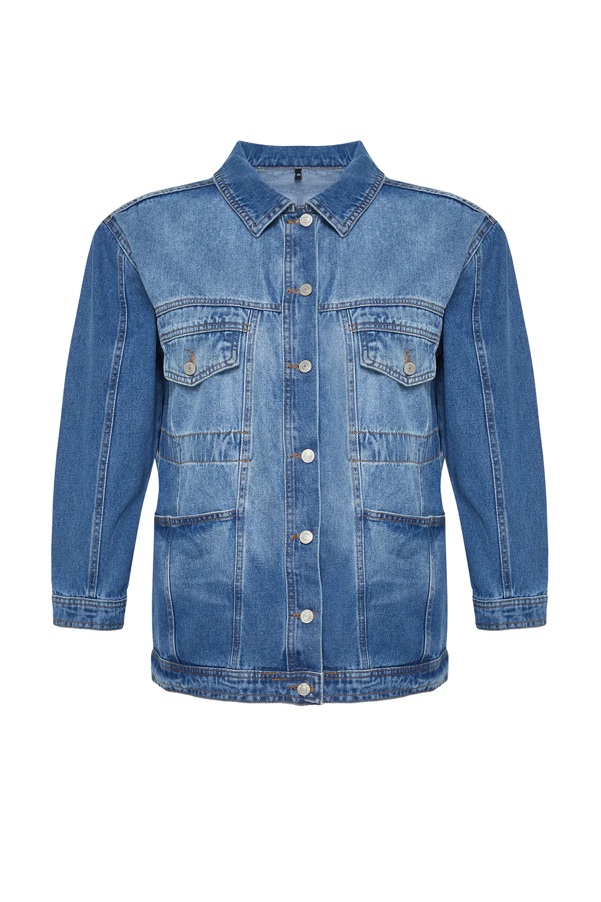 Trendyol Curve  Blaue Oversize-Jeansjacke TBBSS24AG00001