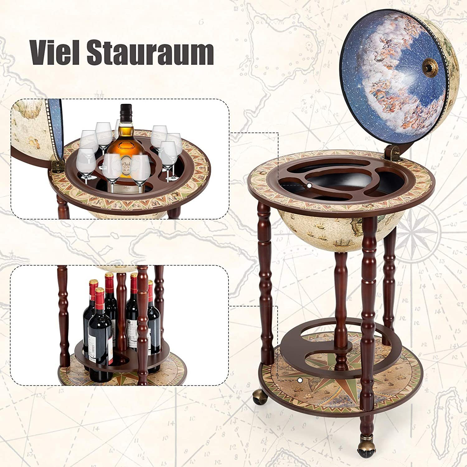 COSTWAY Weinregal Globusbar Servierwagen, mit Rollen