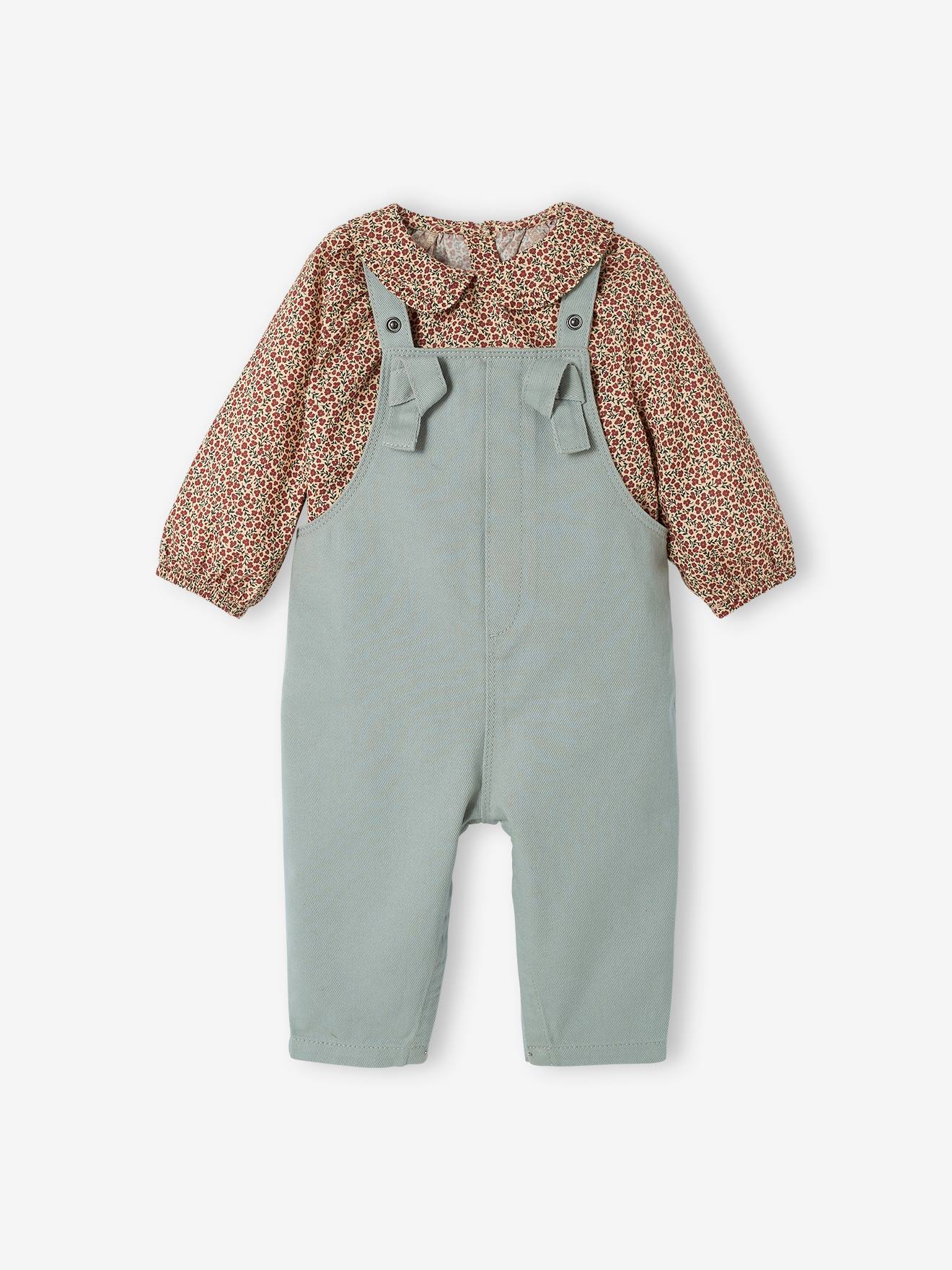 Ensemble combinaison et blouse bébé taupe clair imprimé
