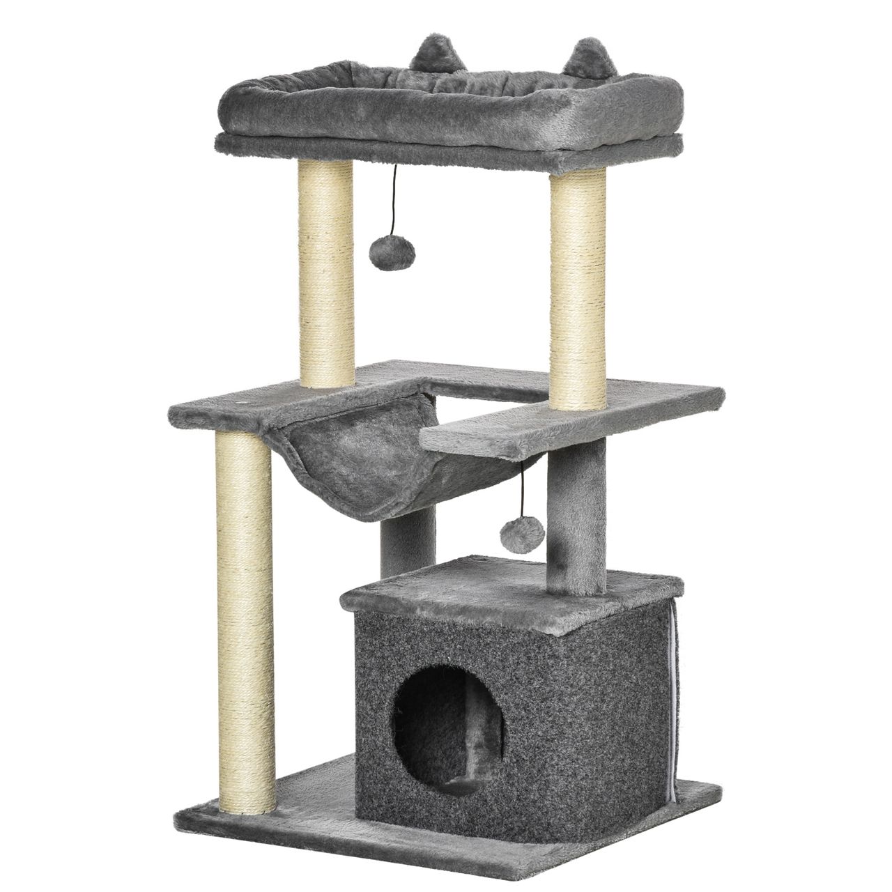PawHut Katzenbaum 90 cm Kratzbaum mit Hängematte Katzenkratzbaum Plüsch Sisal