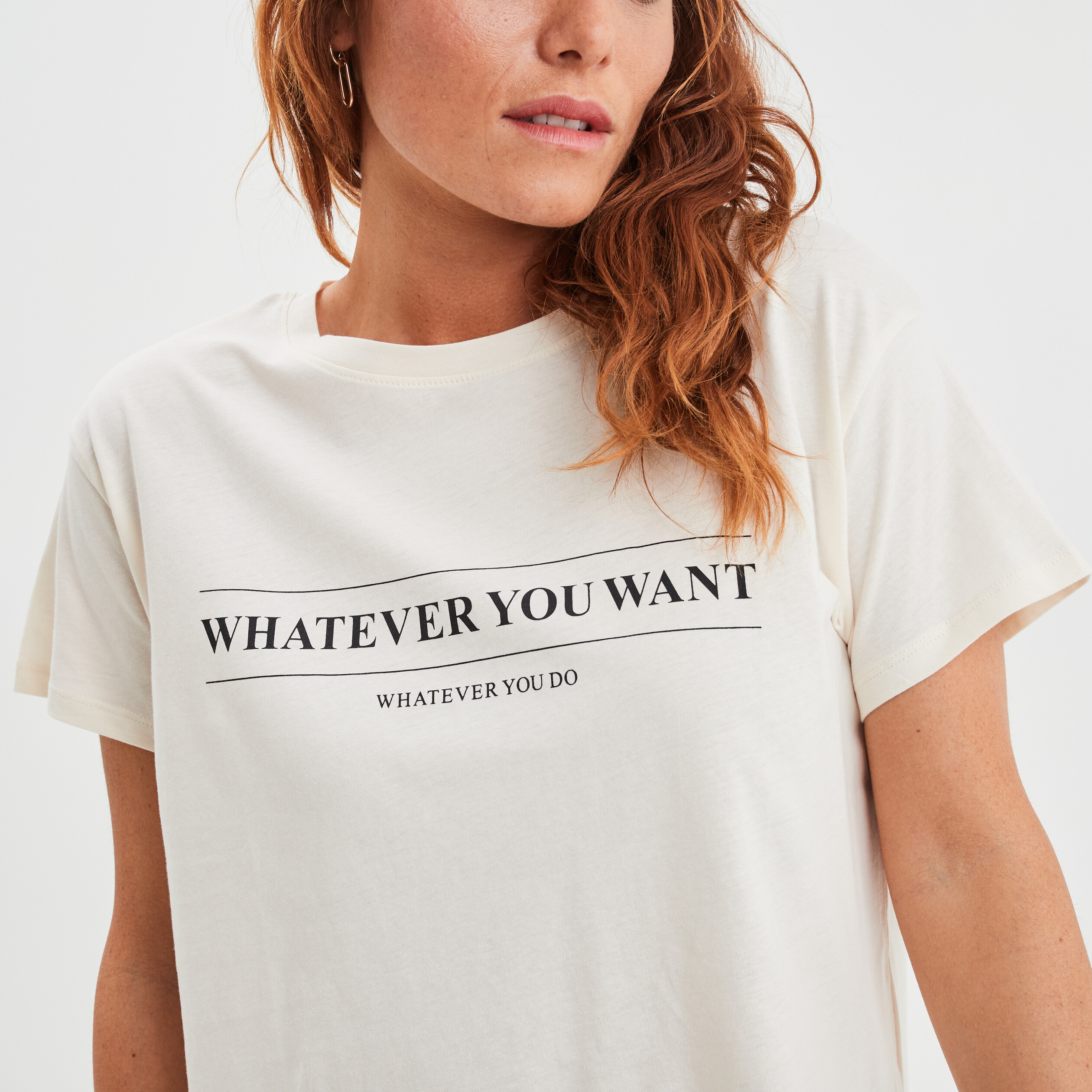 T-shirt col rond manches courtes coton creme femme | La Halle
