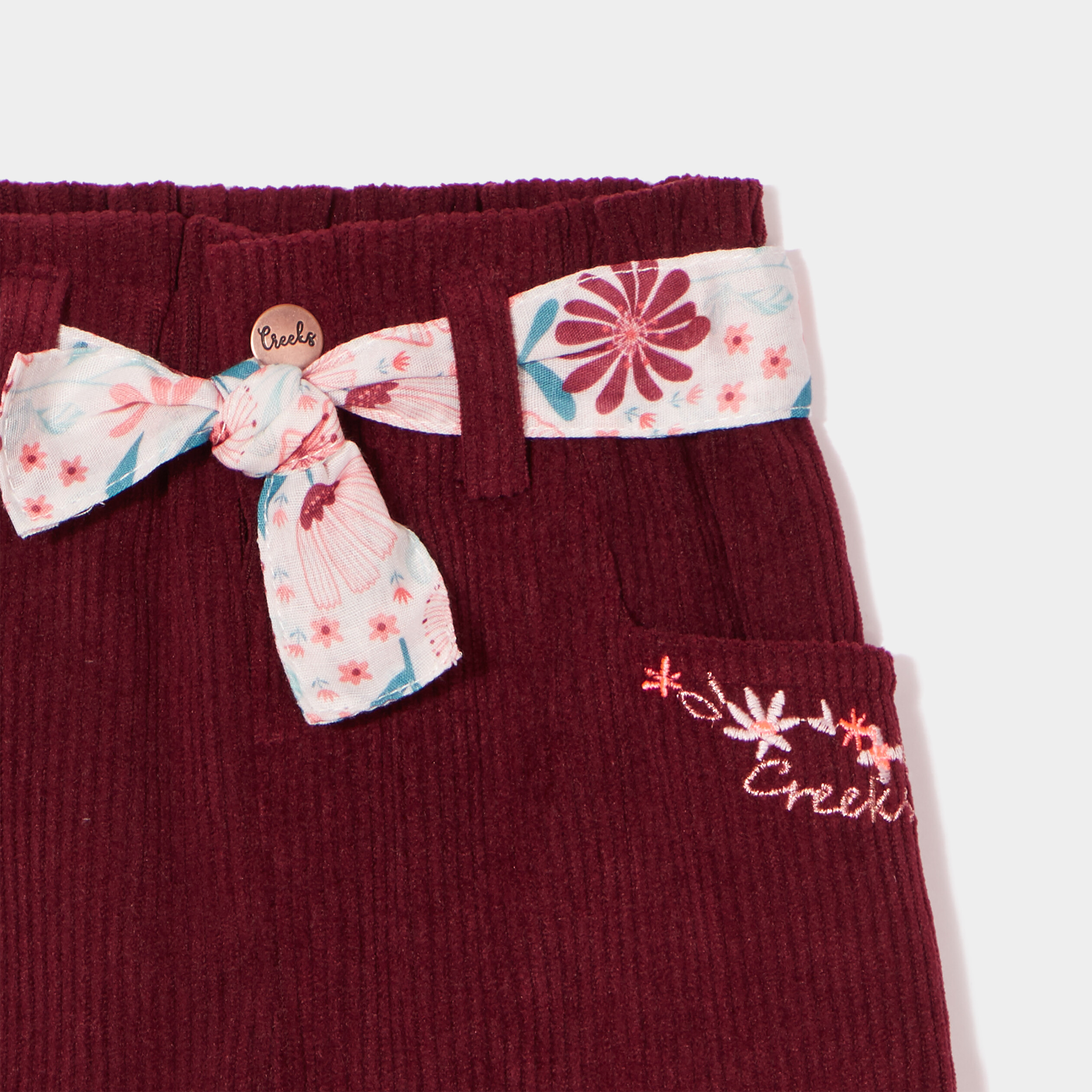 Pantalon velours paperbag Creeks rouge foncé bébé fille | La Halle
