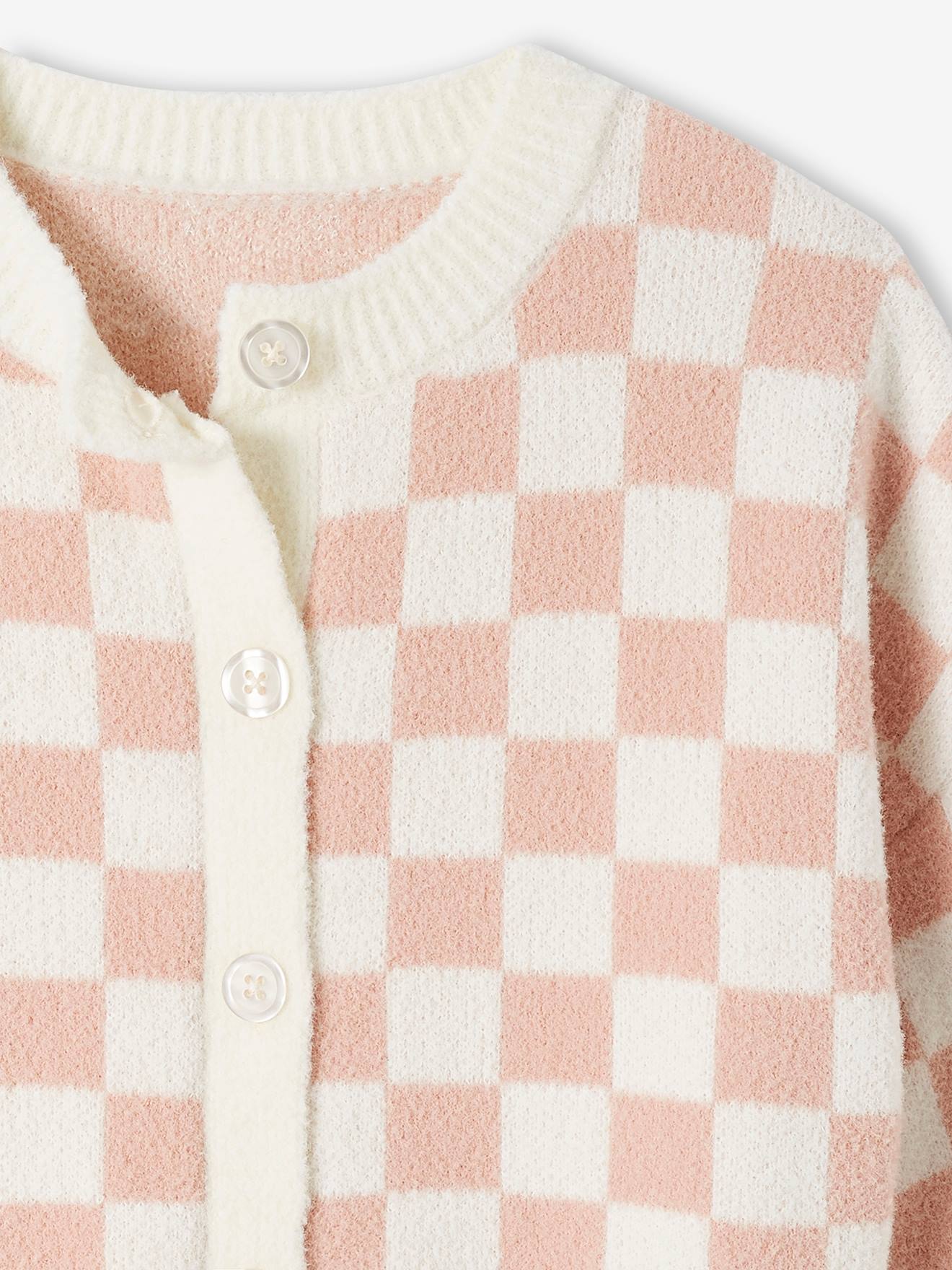 Gilet damier pop fille carreaux rose