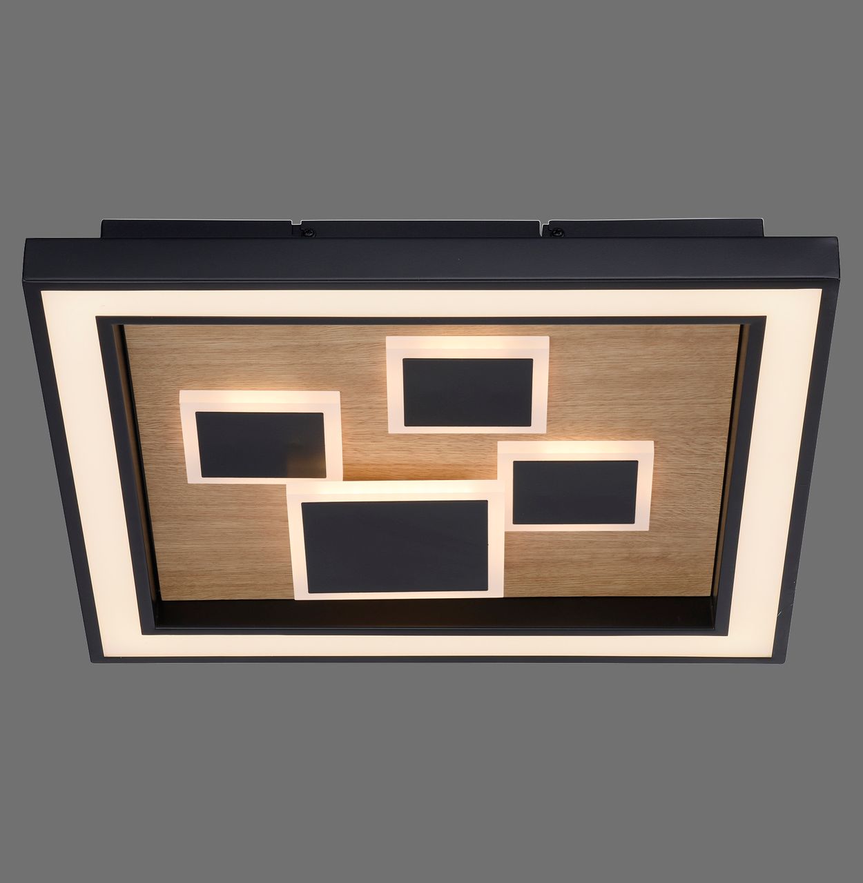 Paul Neuhaus LED Deckenleuchte ELIZA, Serienschalter, 3000 Kelvin, quatratisch, Holz-natur