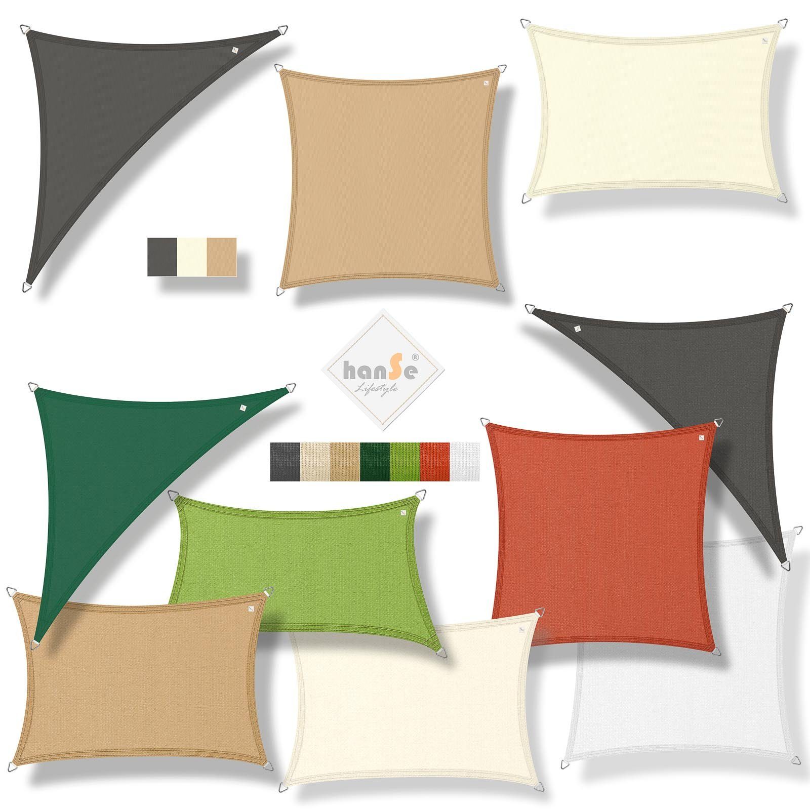 hanSe® Sonnensegel hanSe® Sonnensegel 100% Polyester PES Sonnenschutz Marken-Sonnensegel, (1-tlg), 3x4x4m