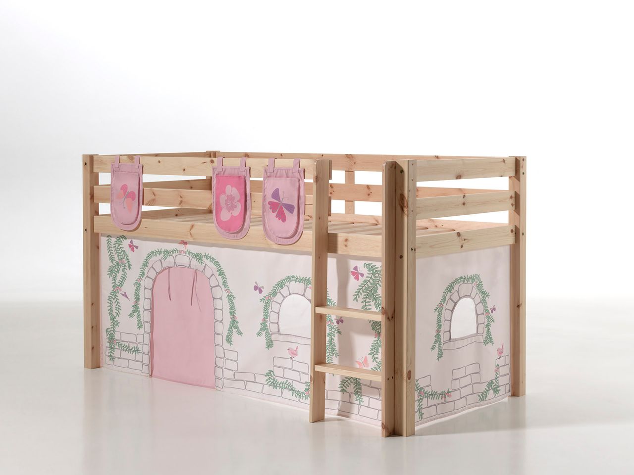 VIPACK Spielbett Pino mit Textilset Vorhang und 3 Taschen 