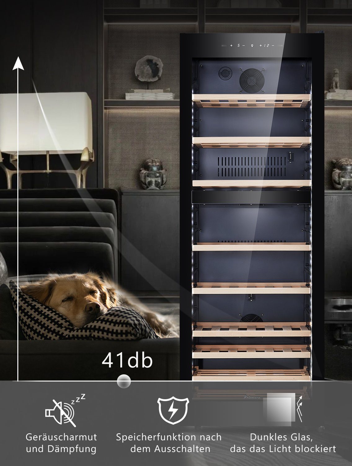kalamera Weinkühlschrank KRC-266BFG Nouvelle version, für 84 Standardflaschen á 0,75l,2 Zonen