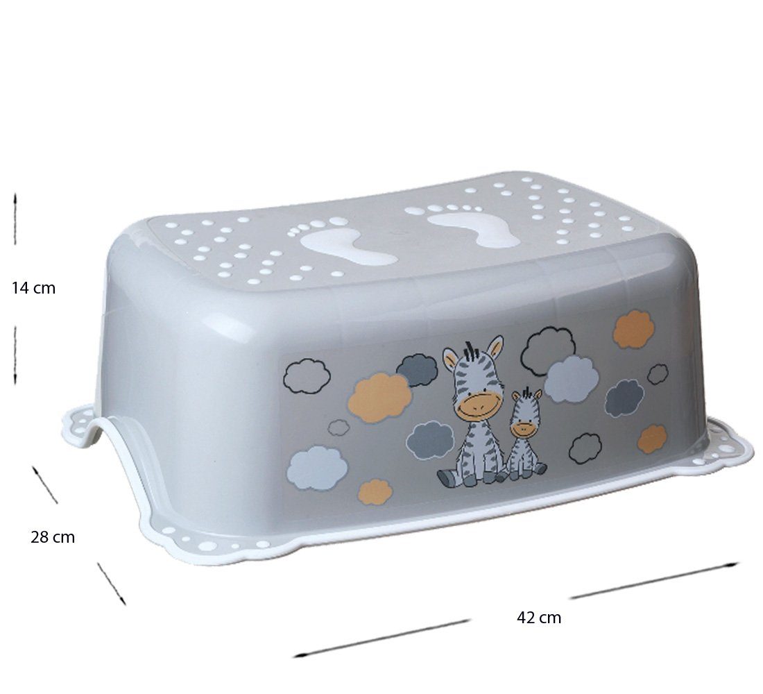 Maltex Babybadewanne 6 Teile SET + Ständer Grau - Zebra Grau - - Badeset Baby Wanne 84 cm, (Premium.set 6 tlg + Ständer), = WANNE + SITZ + TÖPFCHEN + WC AUFSATZ + EIMER + HOCKER + STÄNDER