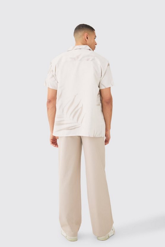 Kurzärmliges Oversize Satin-Hemd