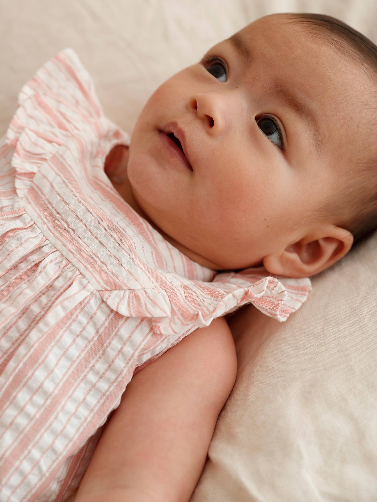 Vertbaudet Baby Kleid aus gestreiftem Seersucker - rosa