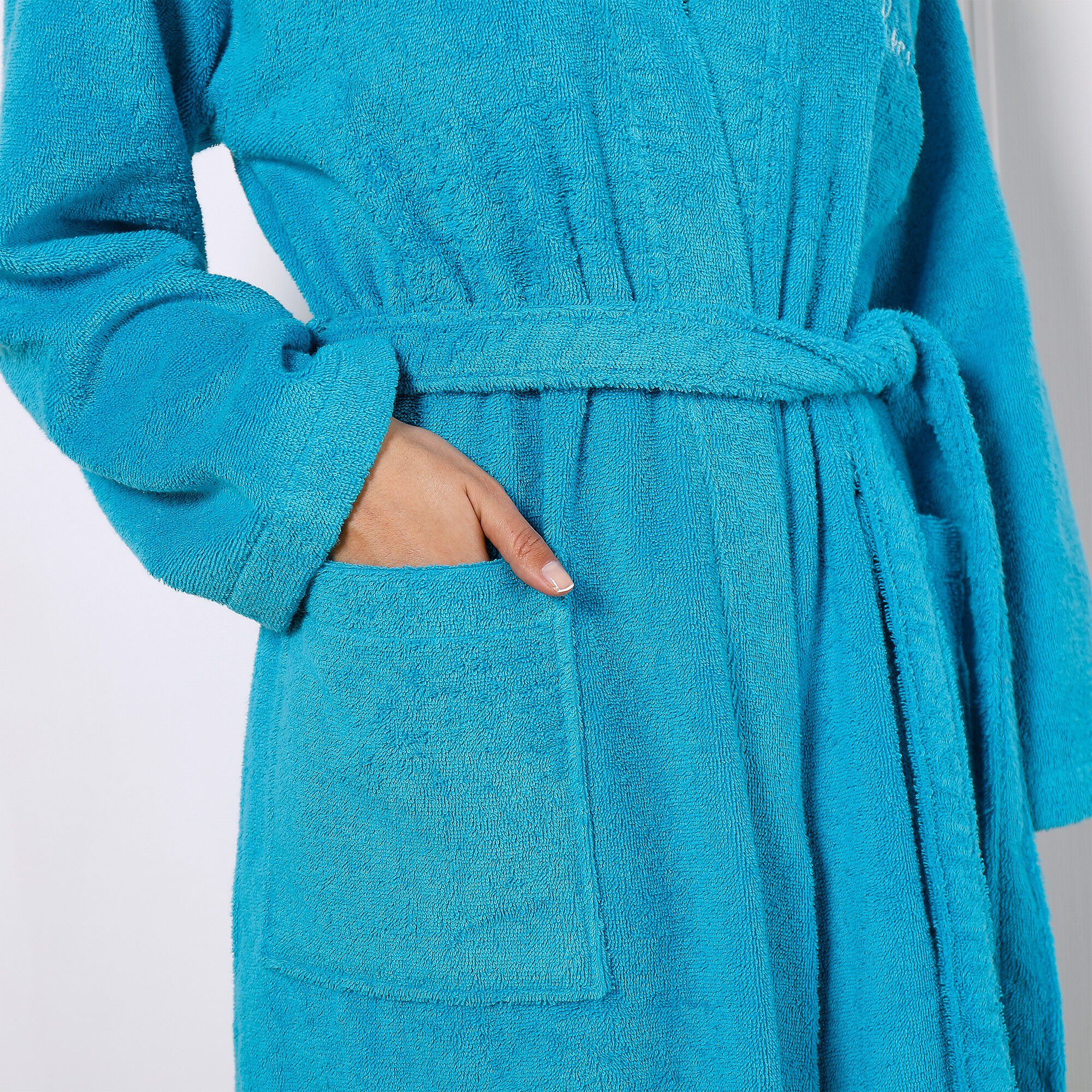 Peignoir mixte adulte uni coton éponge bouclette col kimono personnalisé