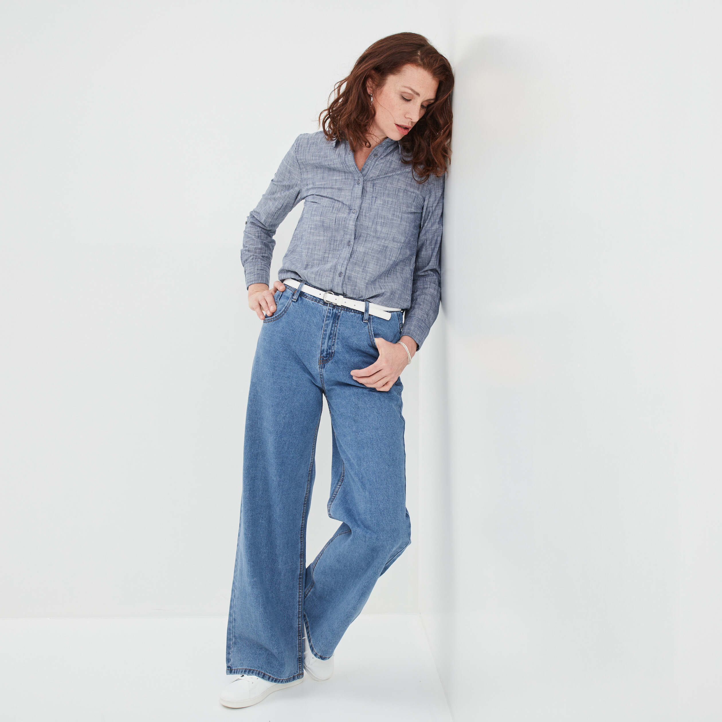 Chemise manches longues lin majoritaire bleu femme | La Halle