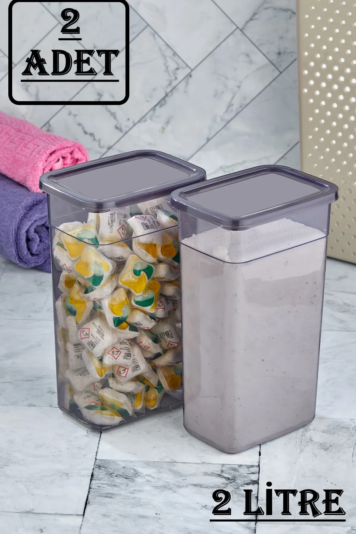 Bayev  King-Size-Aufbewahrungsbox, 2 Stück, 2 l, für Pulvertabletten, Reinigungsmittel, Lebensmittelaufbewahrungsbehälter, Badezimmer-Organizer