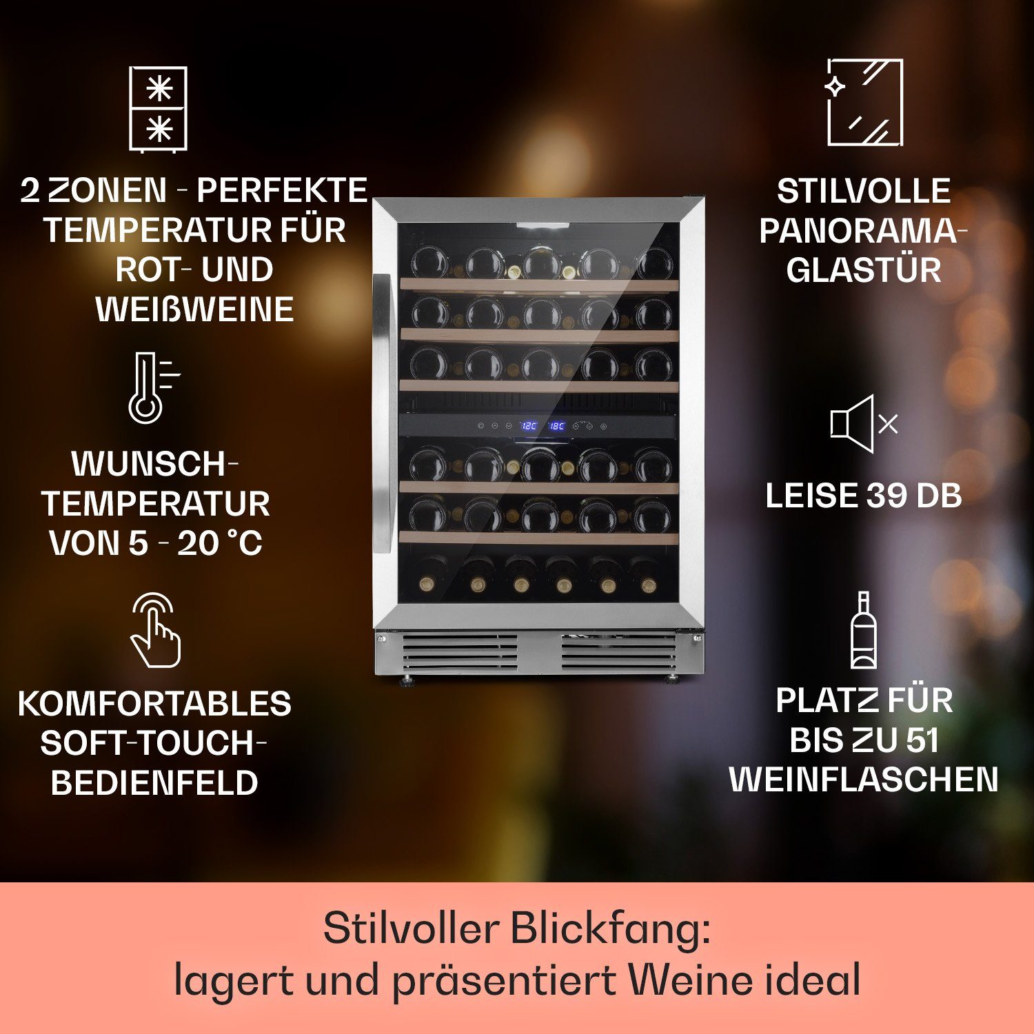 Klarstein Weinkühlschrank Vinovilla 50 duo, für 51 Standardflaschen á 0,75l,Wein Flaschenkühlschrank Weintemperierschrank Weinschrank Kühlschrank