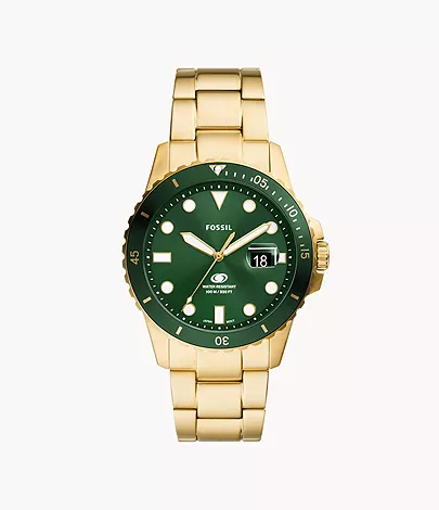 Fossil Uhr Fossil Blue Dive 3-Zeiger-Werk Datum Edelstahl goldfarben