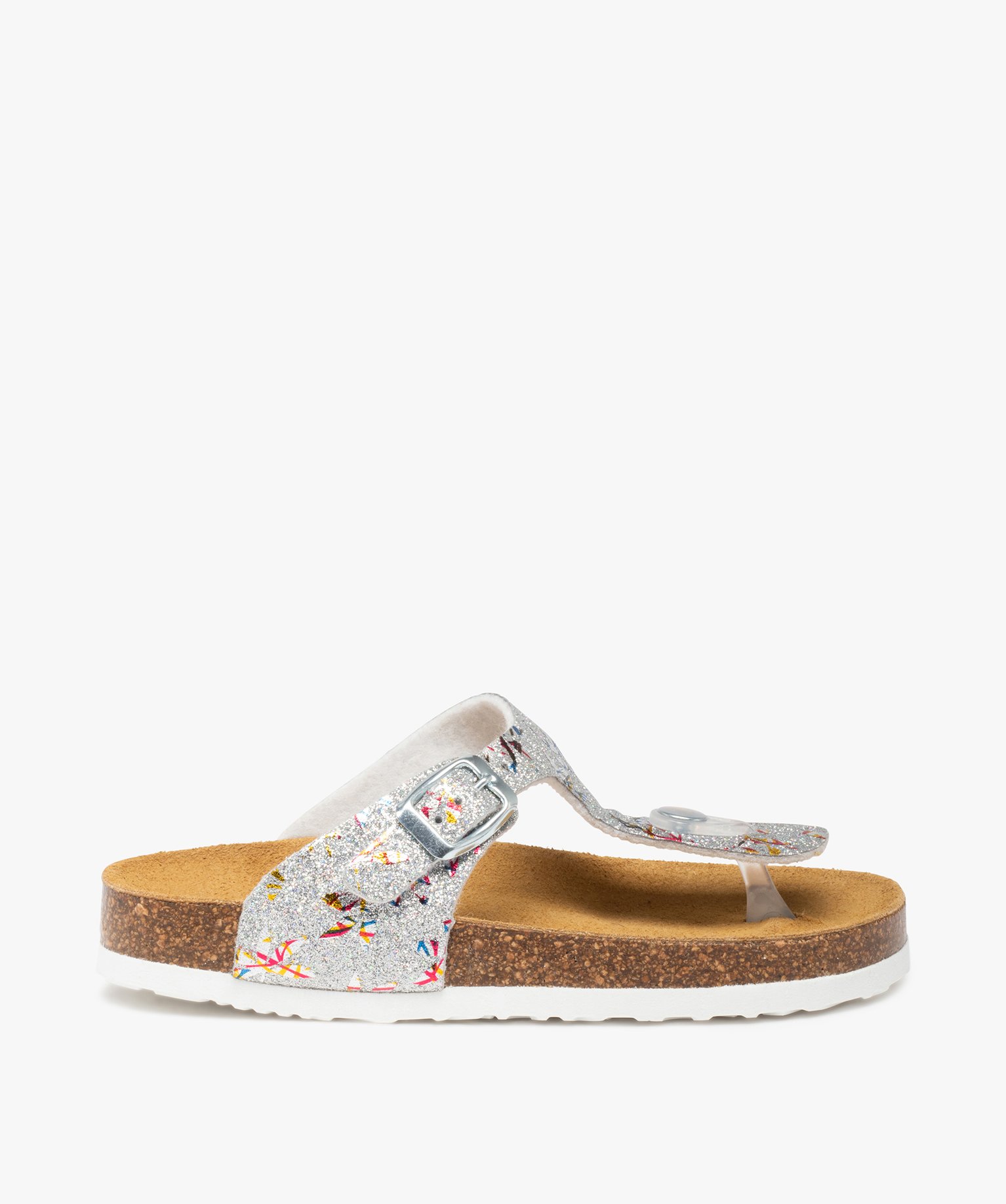 Sandales fille à entre-doigts et large bride en T ajustable argent | GEMO