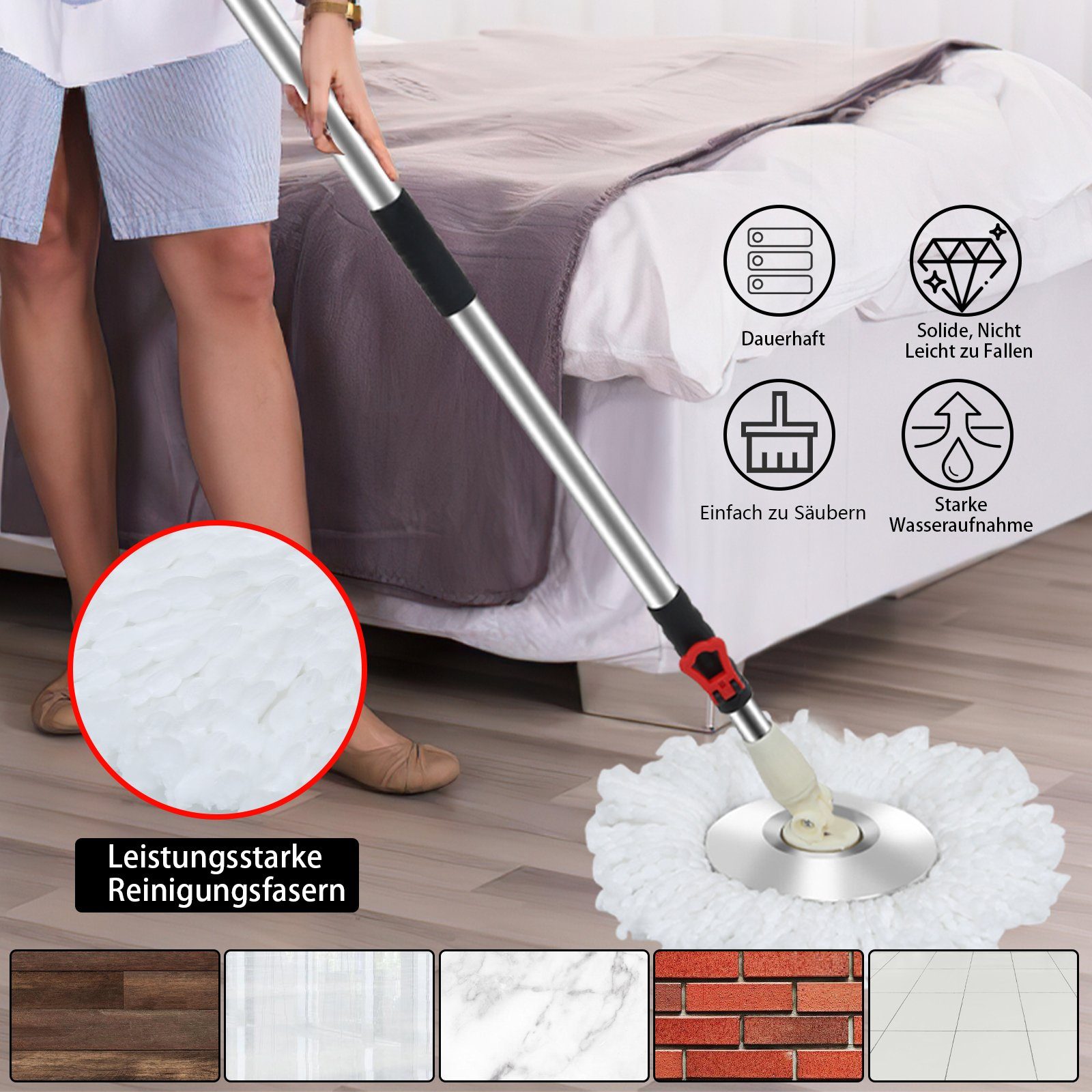 Clanmacy Wischmopp Bodenwischer Komplett Set Turbo Wischmop Mit 3 Mikrofasermatte