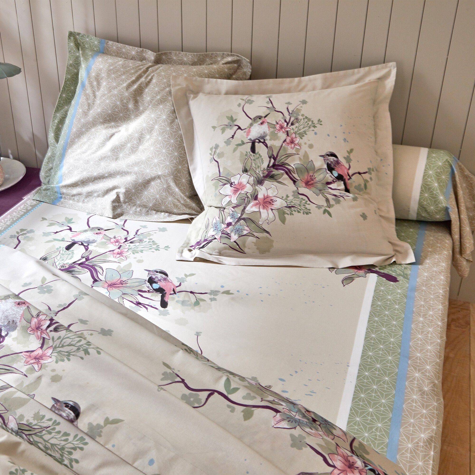 Linge de lit Birdy en coton imprimé oiseaux