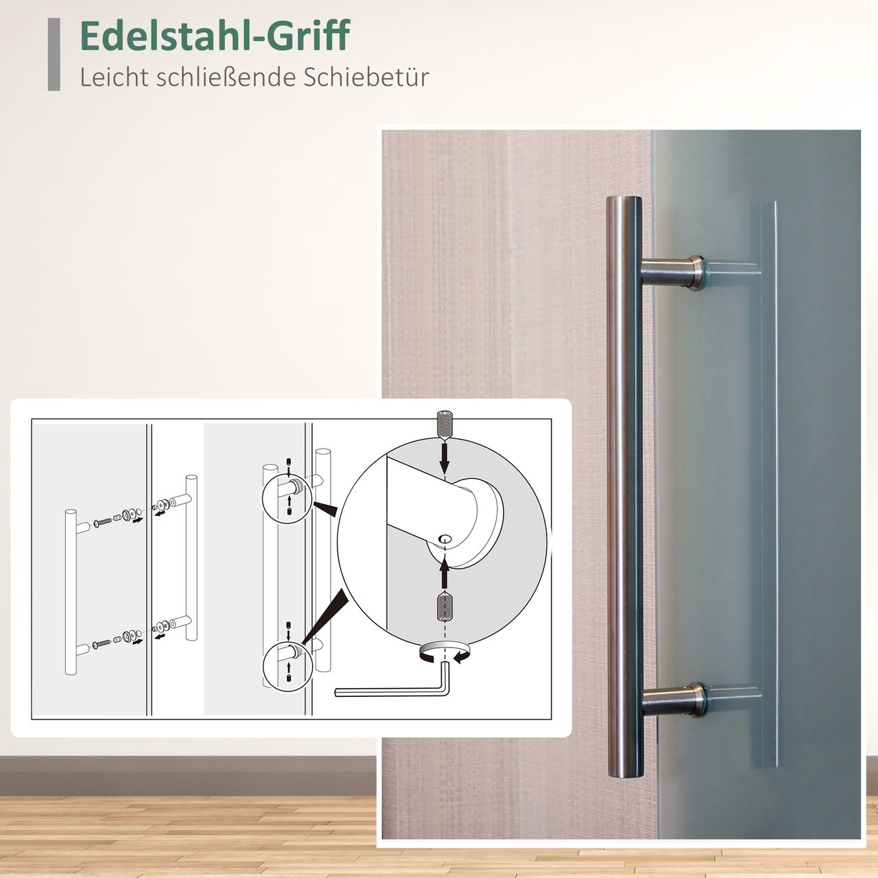 HOMCOM Glasschiebetür Schiebetür Tür Zimmertür mit Griffstange einseitig satiniert 2050x 1025 mm