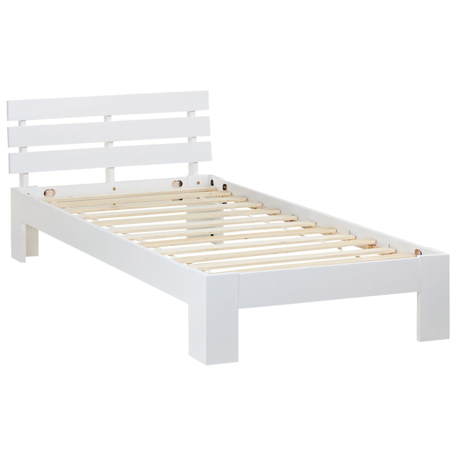 Homestyle4u Holzbett Einzelbett 90x200 Lattenrost Weiß Futonbett Bett