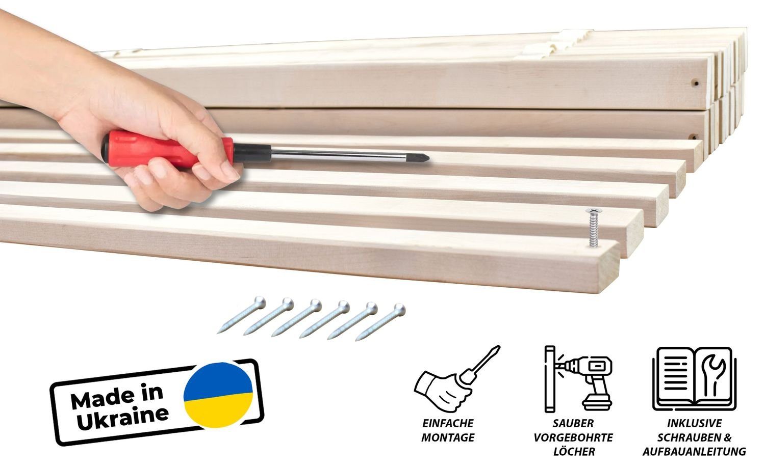 Rollrost, Coemo, Kopfteil nicht verstellbar, Fußteil nicht verstellbar, Rollrost 70x200, 25 Leisten extrem stabil