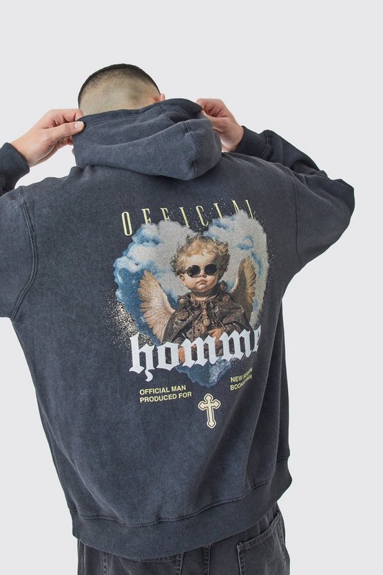 Oversize Hoodie mit Acid-Waschung und Print