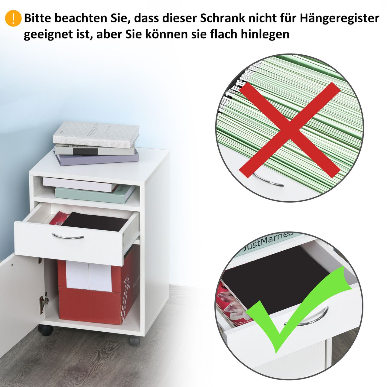HOMCOM Rollcontainer Aktenschrank Bürocontainer mit Schublade Büroschrank Weiß