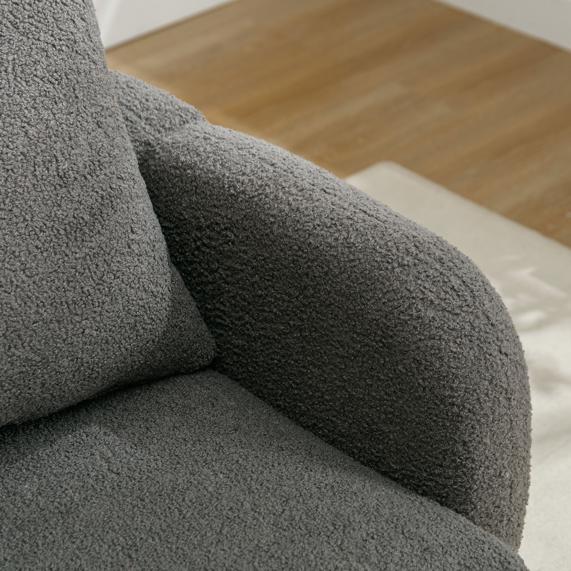 OKWISH Sessel Polstersessel Armlehnensessel Freizeitsessel Einzelsessel Loungesessel (mit Kissen, Sessel mit extra dickem Kissen, Beine aus Massivholz), Moderner, schlichter Teddy-Samtstuhl