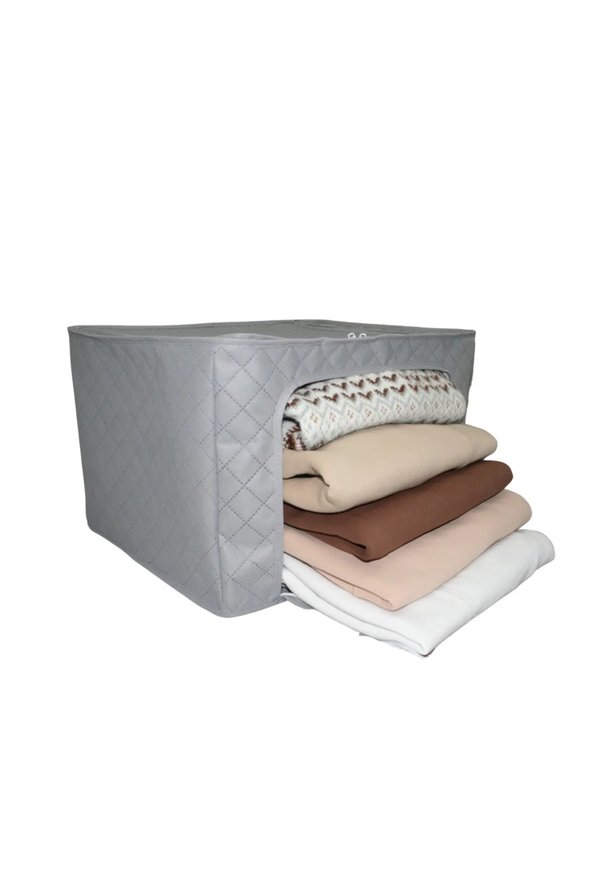 Seryat  3-teiliges Set mit grauer, gesteppter Organizer-Box mit Stahlrahmen und Fenster, Aufbewahrungstasche, Draht-Aufbewahrungstasche, 40 x 50 x 30 cm, Pullover-Aufbewahrungstasche