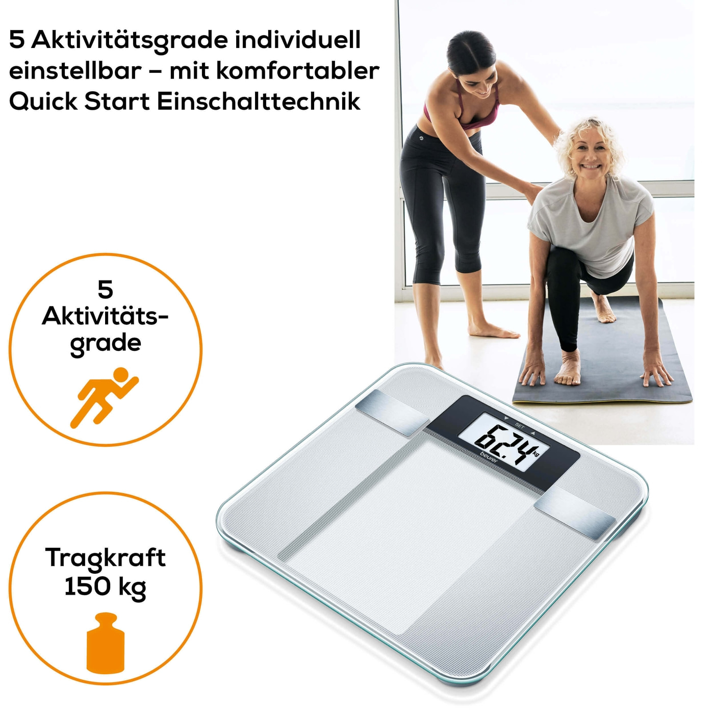 Beurer Diagnosewaage - BG 13-Analysewaage mit BMI Ganzkörperanalyse & XL-Display - bis 150 kg
