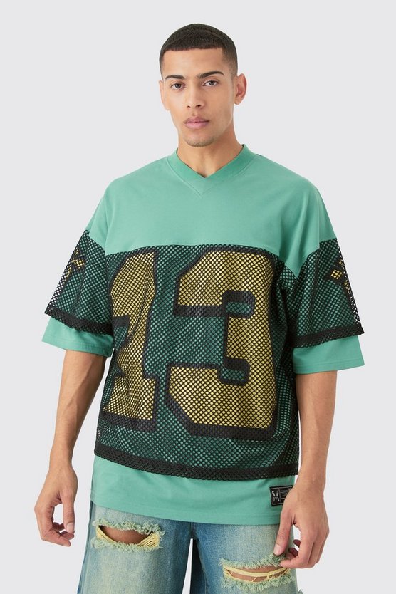 Oversize Mesh T-Shirt mit V-Ausschnitt