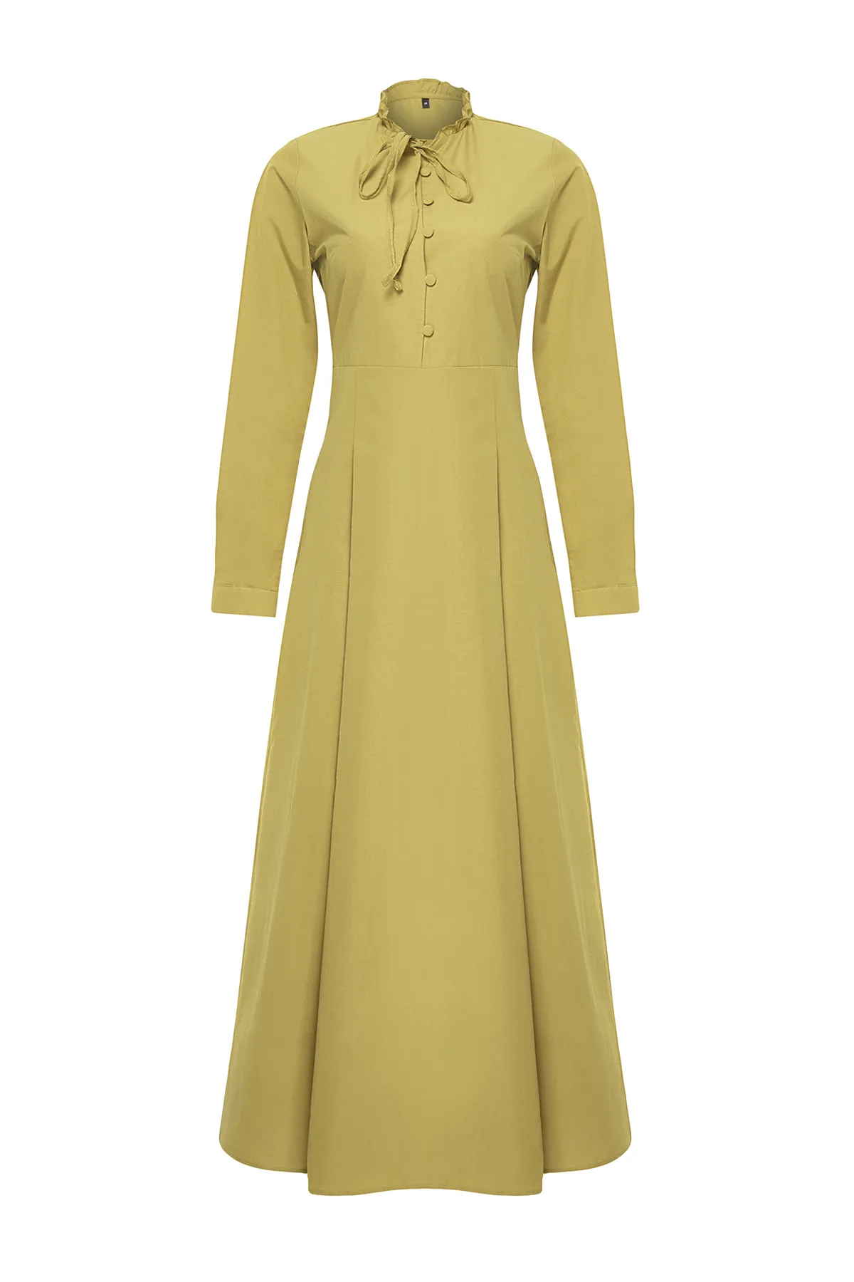 Trendyol Modest  Khakifarbenes Kleid aus Baumwollgewebe mit ausgestelltem Rock TCTSS24EB00149