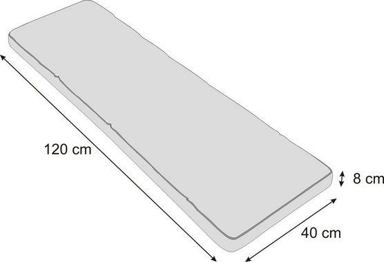 Bjird Bankauflage Auflage für Gartenbank 120x40, 120x50, 150x40, 150x50, 180x40, 180x50, UV-bestädig, wetterfest, 8 cm dicke Polsterung, Made in EU