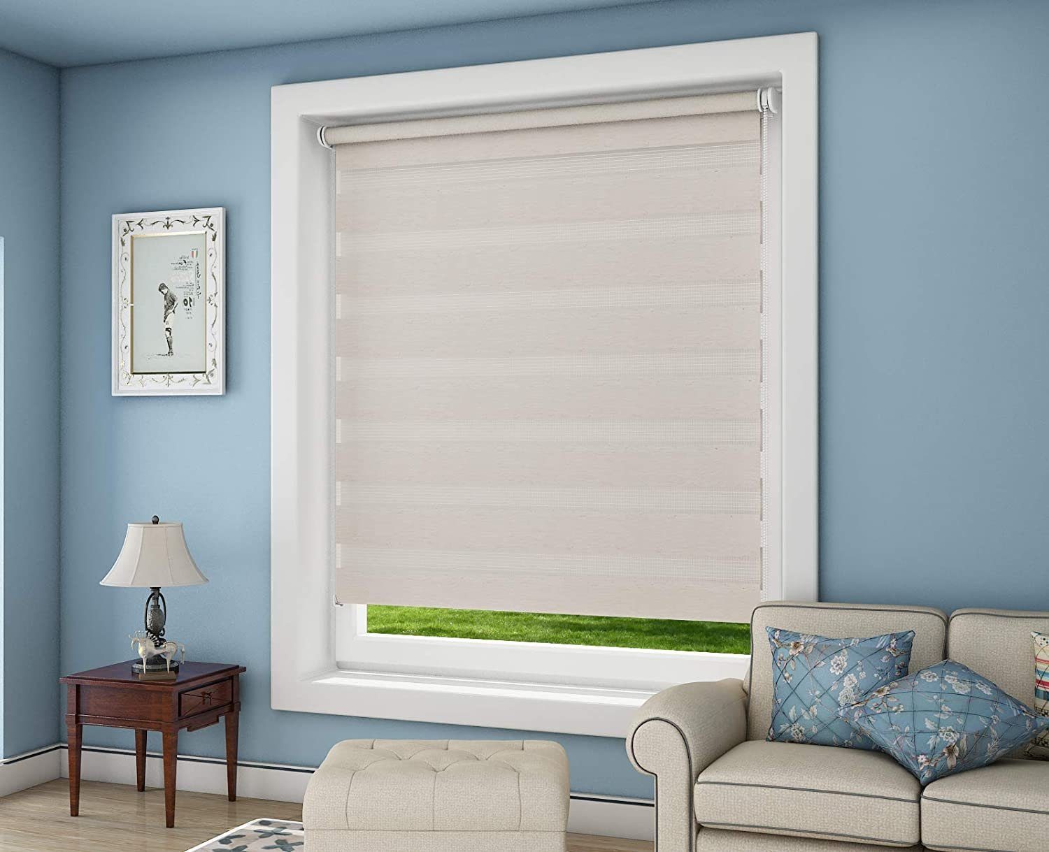 Doppelrollo Klemmfix ohne Bohre, OUBO, verdunkelnd, Fensterrollo Seitenzugrollo Blickdicht, Für Fenster und Tür mit Klämmträger lichtdurchlässig verdunkelnd