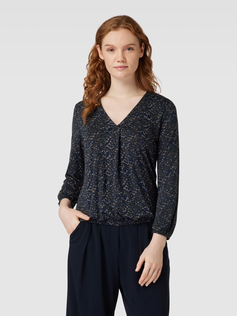 Bluse mit V-Ausschnitt Modell 'Sannah' in marineblau