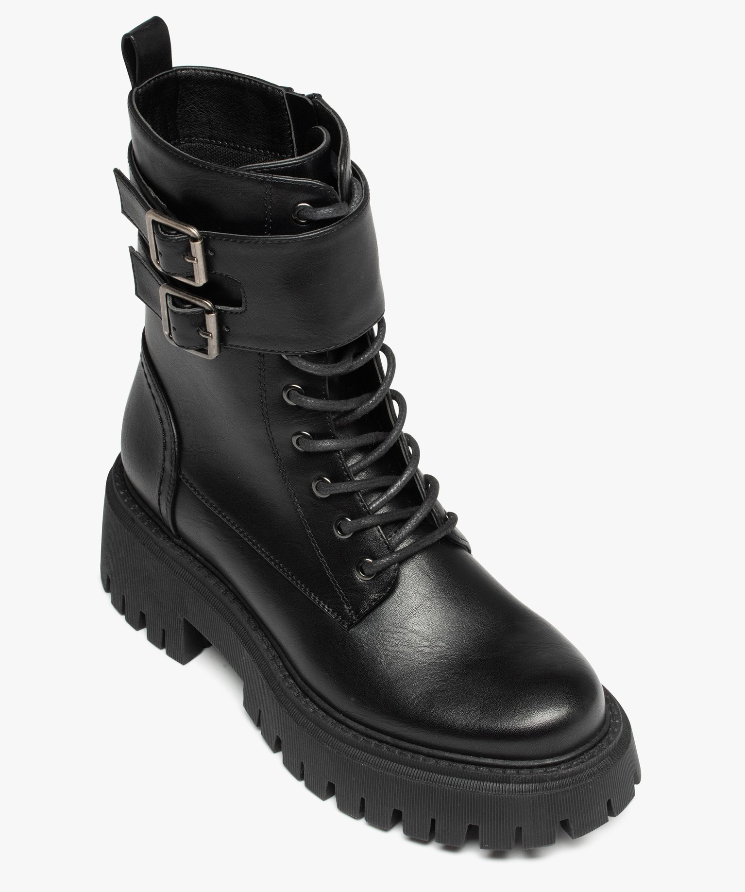 Boots rangers à épaisse semelle crantée femme noir | GEMO