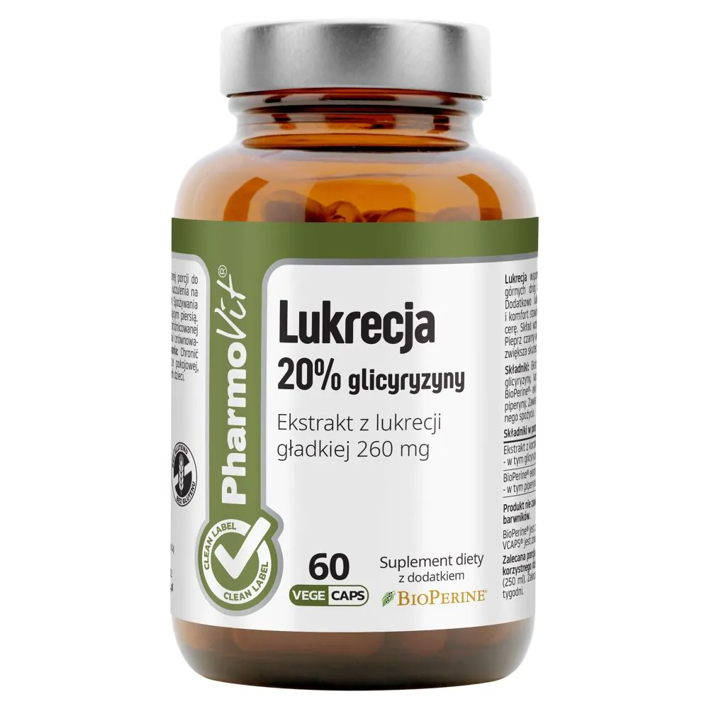 Cápsulas de alcaçuz com 20% de glicirrizina PharmaVit Clean Label