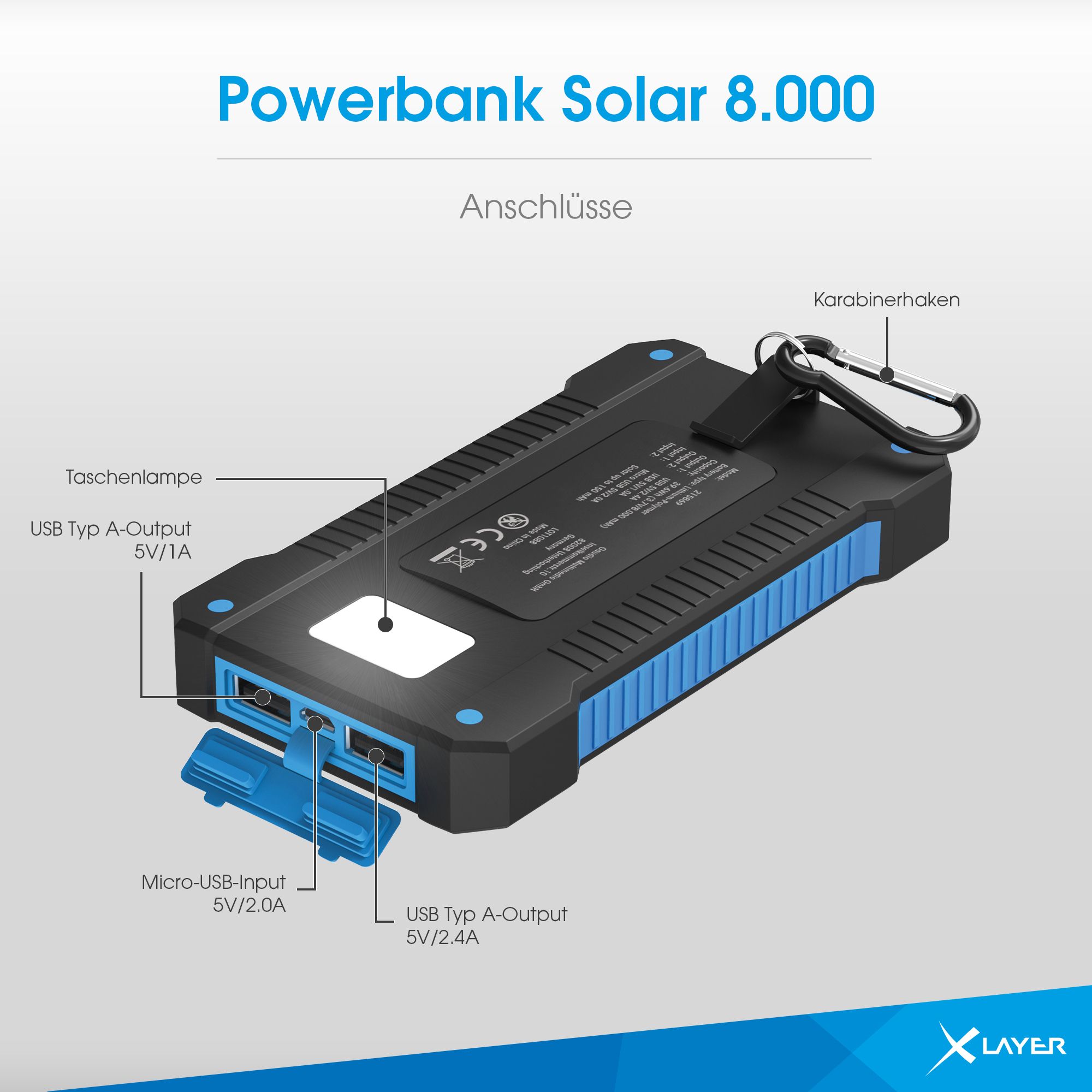 XLayer PLUS Solar 8.000 mAh Powerbank