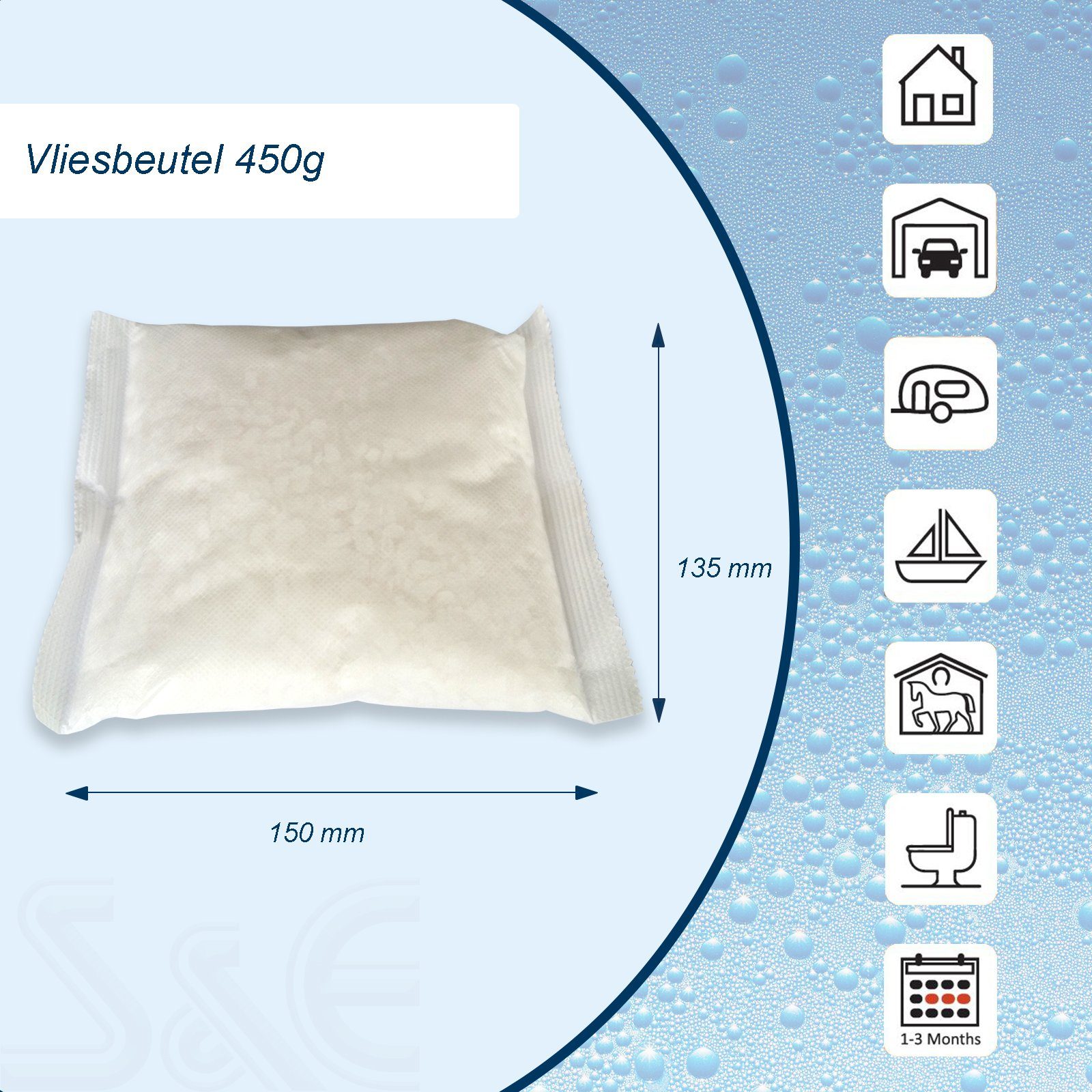 BlueCraft Luftentfeuchter-Nachfüllpack 12x 450g Entfeuchter Granulat im Vliesbeutel, Nachfüller gegen Schimmel Schlafzimmer Wohnung Raumentfeuchter