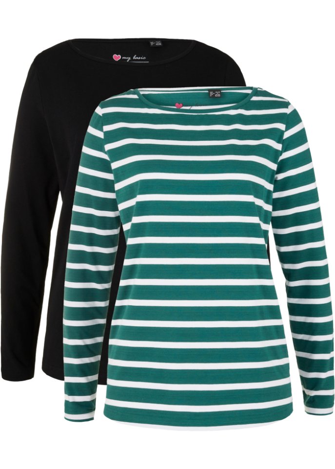 Langarmshirt mit U-Boot-Ausschnitt (2er Pack)