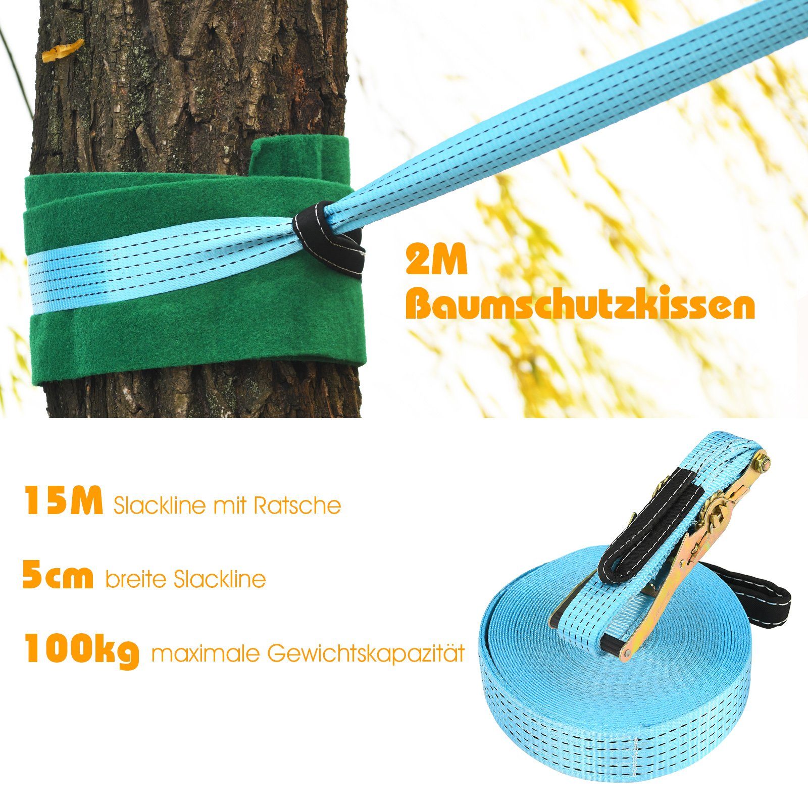 COSTWAY Slackline, 15m Kinder Ninja-Hindernis-Set hängende 9 Hindernisse