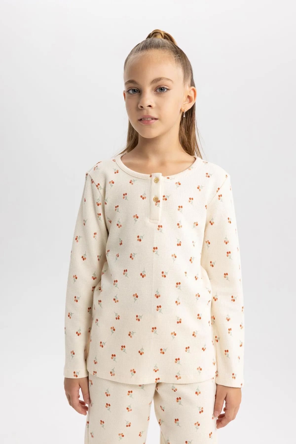 DeFacto  Langarm-Pyjama-Set mit gemustertem Waffelmuster für Mädchen