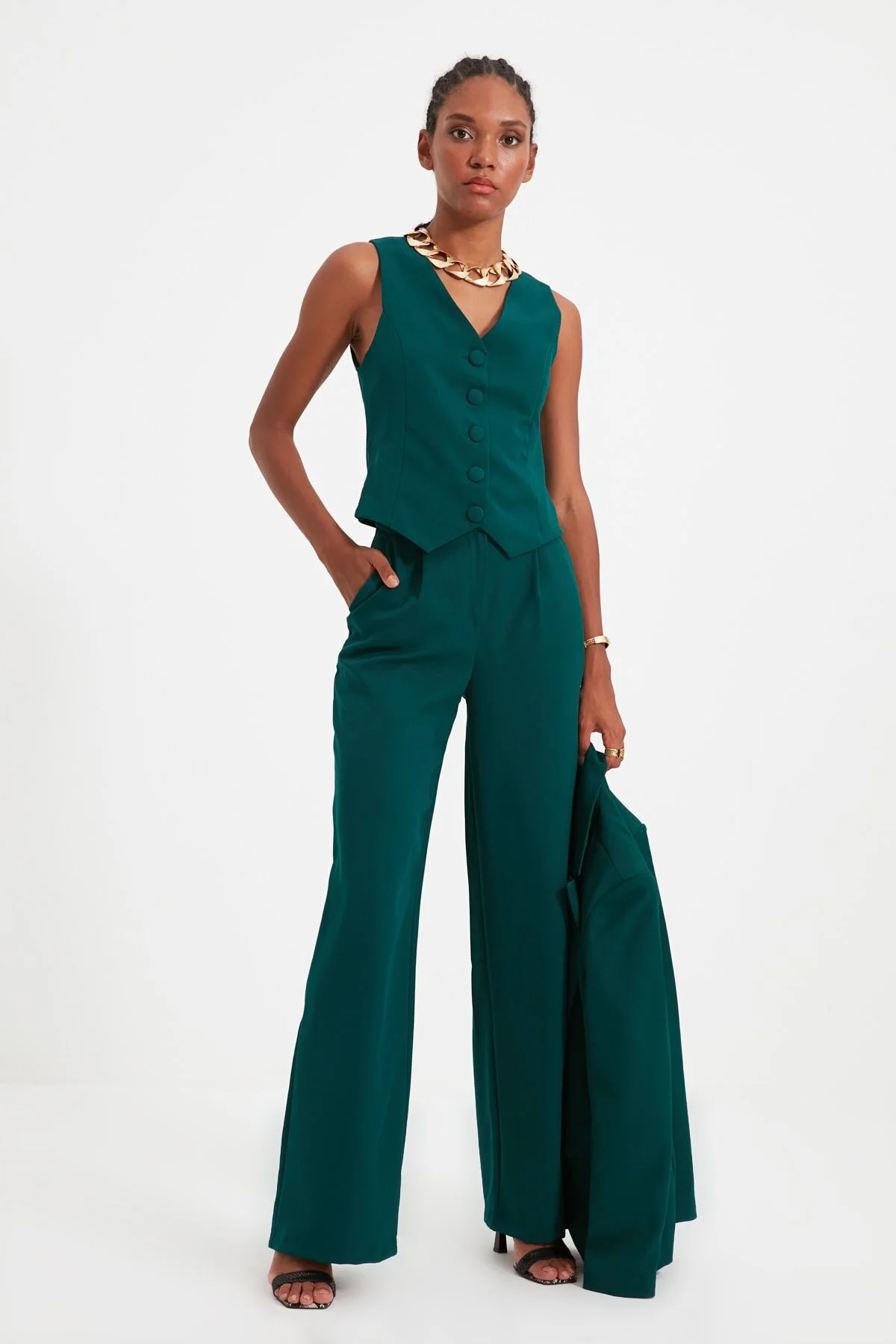 Trendyol Collection  Grüne Hose mit weitem Bein/Plissee mit weitem Bein und gewebtem Stoff TWOSS21PL0189