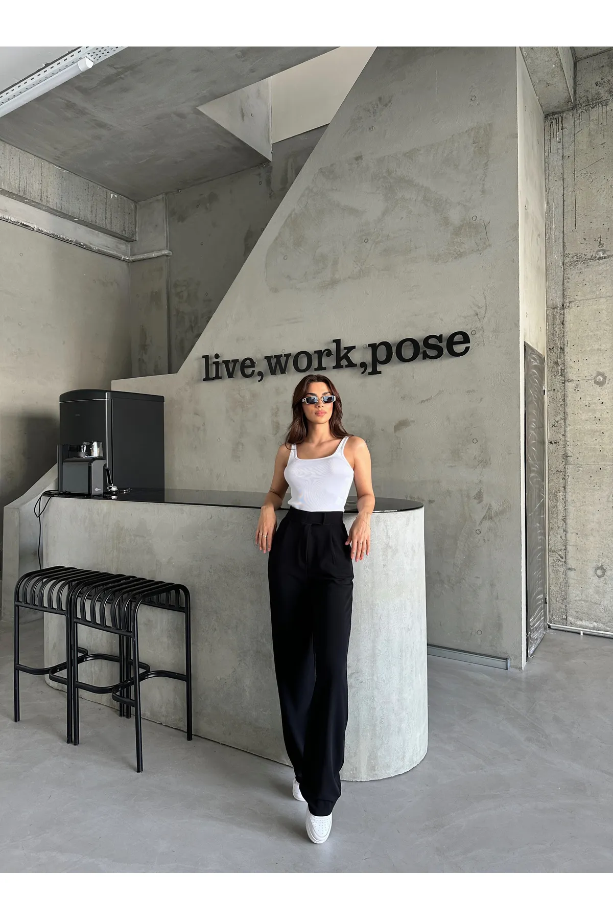 Laluvia  Parla Damen-Palazzo-Hose aus Lycra mit Klettverschluss in Schwarz