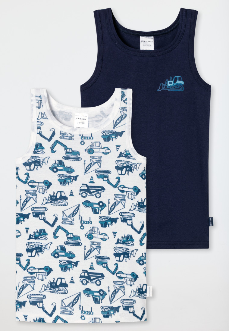 Unterhemden 2er-Pack Baustellendruck blau/weiß - Fine Rib